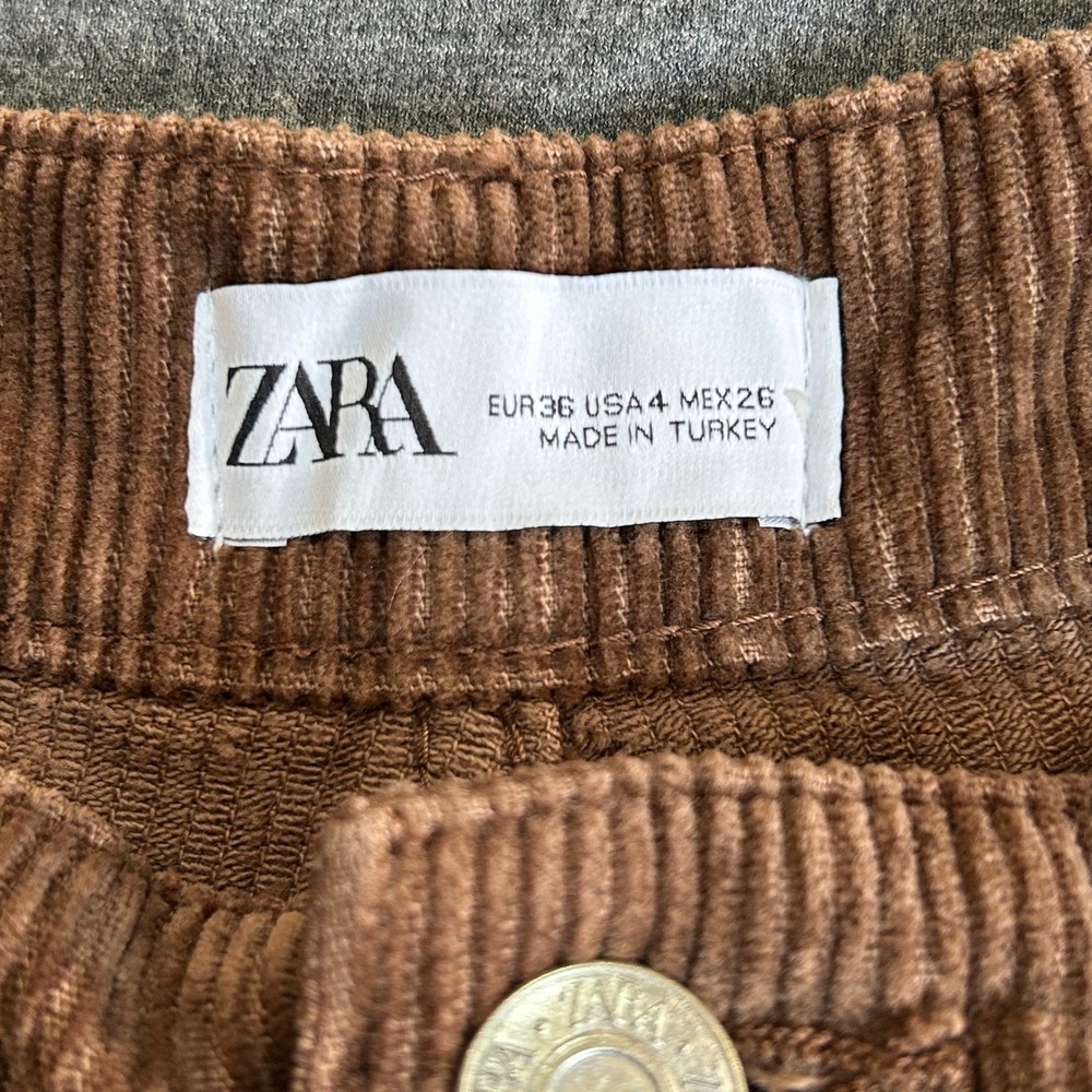 Zara Corduroy Pants Womens 4 Brown High Rise Wide Leg - Picture 4 of 10